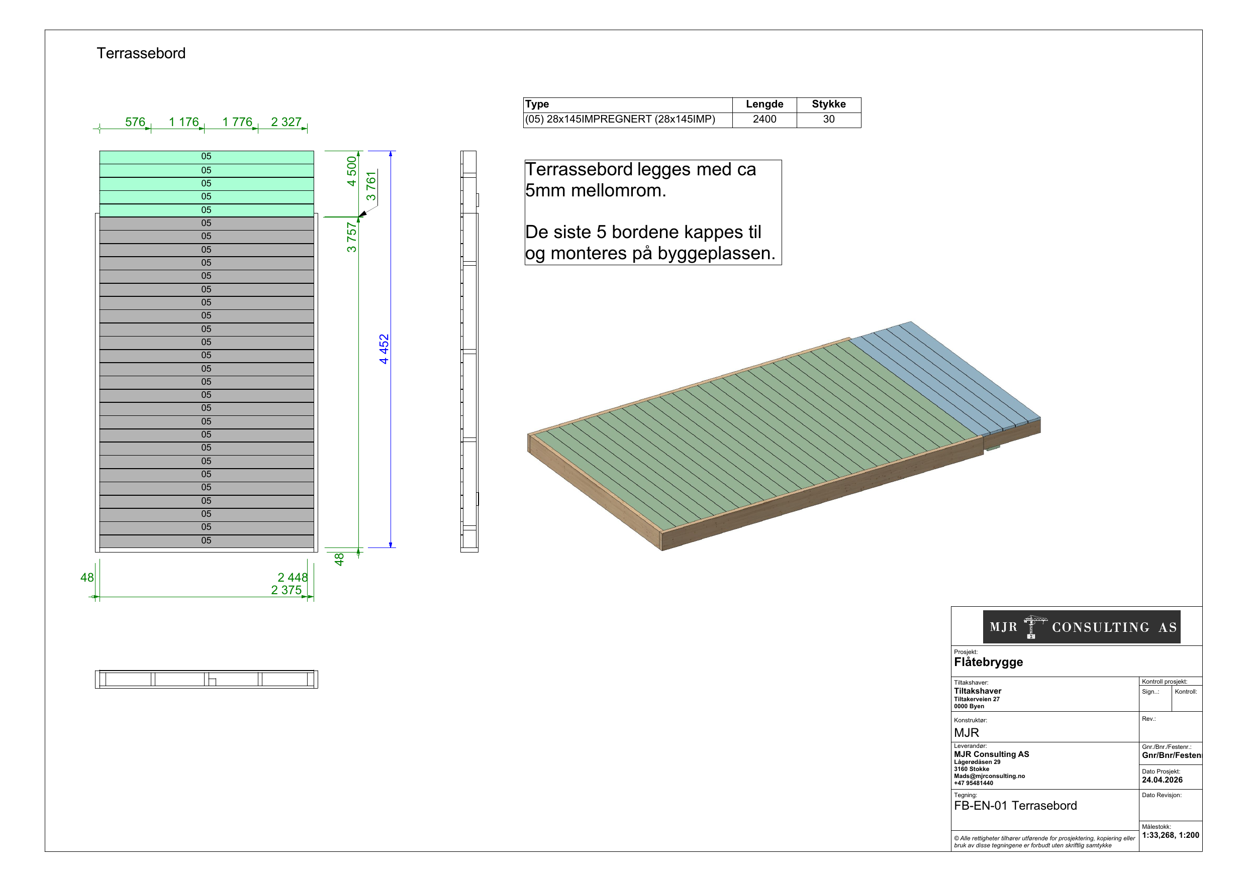 Arbeidstegning FB-EN-01, Ende — terrassebord